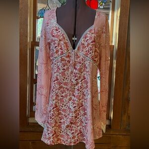 Free People Floral Pink Long Sleeve Blouse